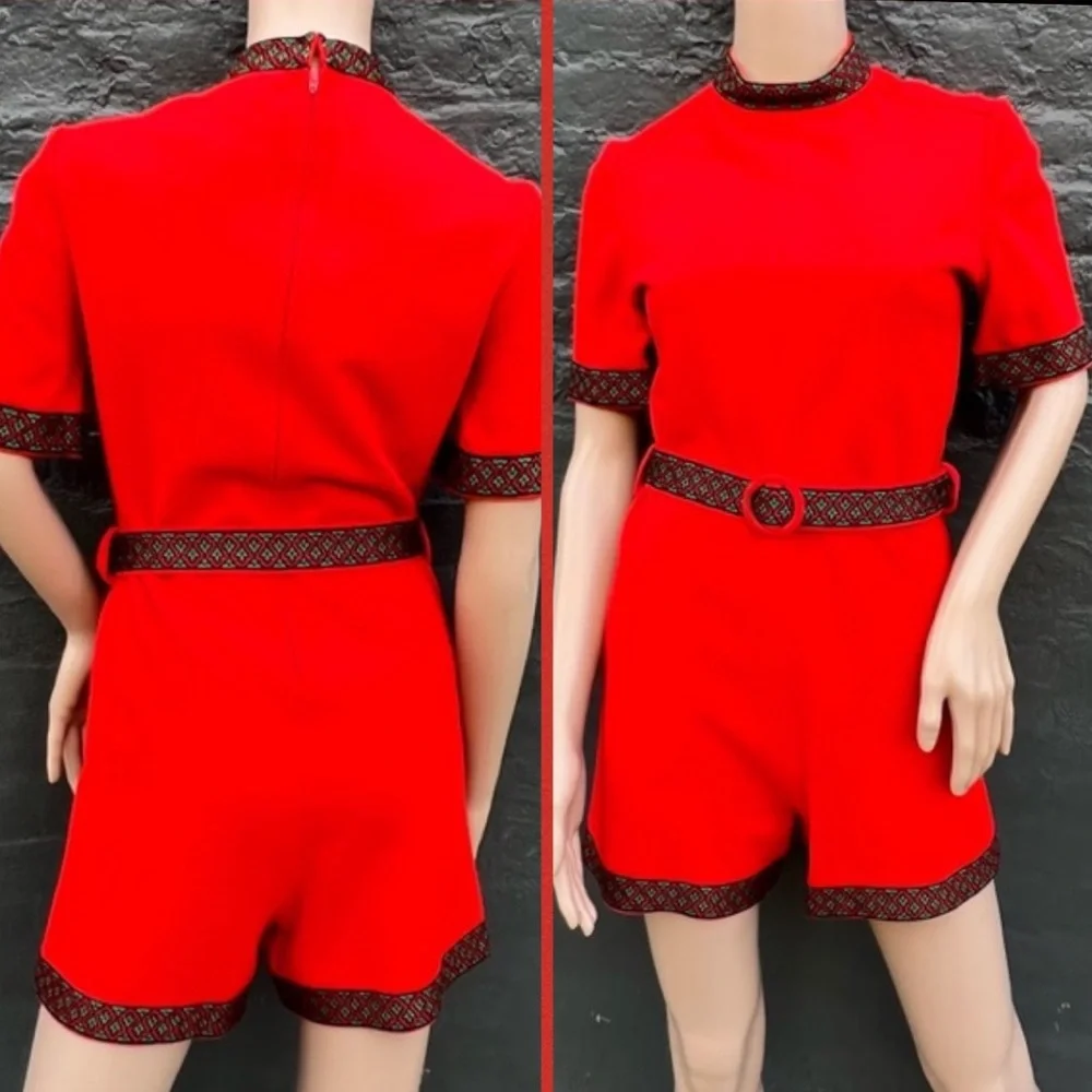 - Vintage Red Romper & Wrap Skirt Embroidered Edge Set! EUC!